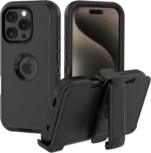 حافظة لهاتف iPhone 16 Pro: غطاء حماية متين مقاوم للصدمات مع حافظة بمشبك حزام لهاتف Apple iPhone 16 Pro 6.3 (أسود) in Saudi Arabia