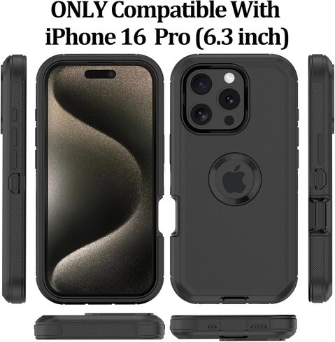حافظة لهاتف iPhone 16 Pro: غطاء حماية متين مقاوم للصدمات مع حافظة بمشبك حزام لهاتف Apple iPhone 16 Pro 6.3 (أسود) in Saudi Arabia