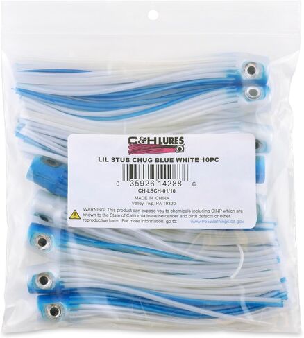 C&H Lures Lil Stubby Chugger Lure - Blue/White 5.5 Inch Flesh-Like Body, Single or Bulk 10 Pack, One Piece Saltwater Fishing Lures, Versatile for Saltwater Fishing, Premium Fishing Lures Saltwater in Kuwait