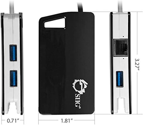 محول Siig SuperSpeed ​​​​3 منافذ USB 3.0 LAN Hub مع منفذ RJ45 Gigabit Ethernet ومحول USB-C إلى Type-A - أبيض in Kuwait
