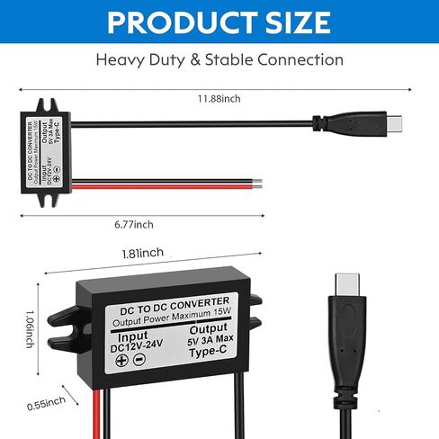DC 12V/24V to 5V USB C Buck Converter 3A 15W Type-C Output Charging Module Waterproof Buck Power Adapter Compatible with Raspberry Pi 4, Mobile Phone … in Kuwait