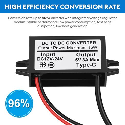DC 12V/24V to 5V USB C Buck Converter 3A 15W Type-C Output Charging Module Waterproof Buck Power Adapter Compatible with Raspberry Pi 4, Mobile Phone … in Kuwait