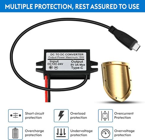DC 12V/24V to 5V USB C Buck Converter 3A 15W Type-C Output Charging Module Waterproof Buck Power Adapter Compatible with Raspberry Pi 4, Mobile Phone … in Kuwait