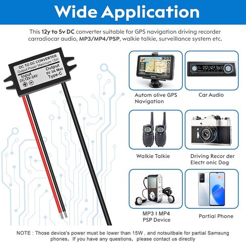 DC 12V/24V to 5V USB C Buck Converter 3A 15W Type-C Output Charging Module Waterproof Buck Power Adapter Compatible with Raspberry Pi 4, Mobile Phone … in Kuwait