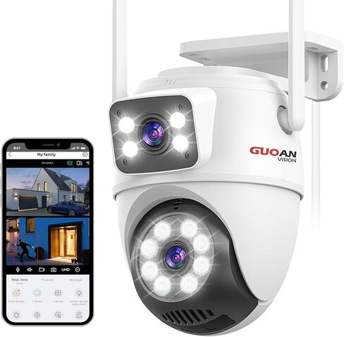 Security Camera Outdoor, 【6MP Dual Lens】 WiFi Wireless Outside Cameras with 3M Cord, IP66 Waterproof, AI Human Tracking, 24/7 Recording, Color Night, 2-Way Talk, 360°View, SD/Cloud in Kuwait