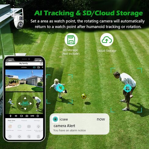 Security Camera Outdoor, 【6MP Dual Lens】 WiFi Wireless Outside Cameras with 3M Cord, IP66 Waterproof, AI Human Tracking, 24/7 Recording, Color Night, 2-Way Talk, 360°View, SD/Cloud in Kuwait