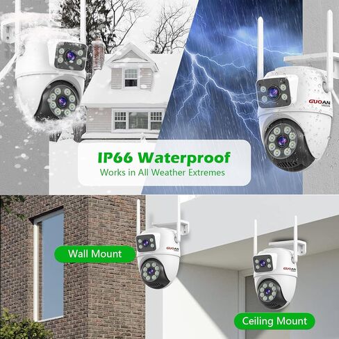 Security Camera Outdoor, 【6MP Dual Lens】 WiFi Wireless Outside Cameras with 3M Cord, IP66 Waterproof, AI Human Tracking, 24/7 Recording, Color Night, 2-Way Talk, 360°View, SD/Cloud in Kuwait