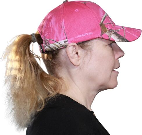 Real Tree Hot Pink Camo Cap Hat Visor, Ladies Fit, Structured, Wicking, Flex-Strap for Ponytail Hole, Reeltree Country Hunting Fashion Cap Hat in Kuwait