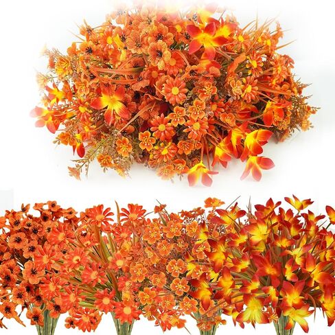 20 Pcs Artificial Fall Flowers Outdoor UV Resistant Plastic Flowers No Fade Faux Plants for Outside Window Box Garden Autumn Home Fall Decor in Saudi Arabia