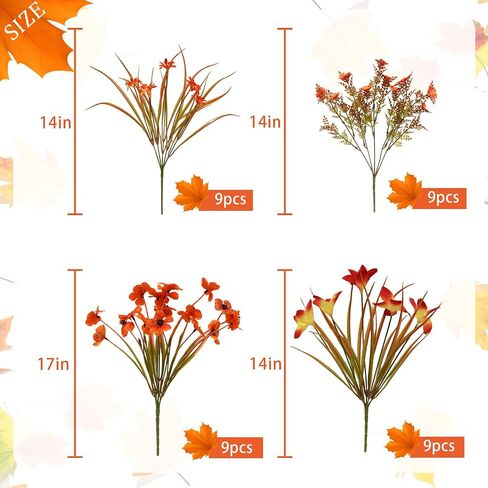 20 Pcs Artificial Fall Flowers Outdoor UV Resistant Plastic Flowers No Fade Faux Plants for Outside Window Box Garden Autumn Home Fall Decor in Saudi Arabia
