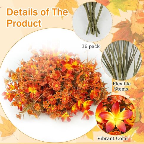 20 Pcs Artificial Fall Flowers Outdoor UV Resistant Plastic Flowers No Fade Faux Plants for Outside Window Box Garden Autumn Home Fall Decor in Saudi Arabia