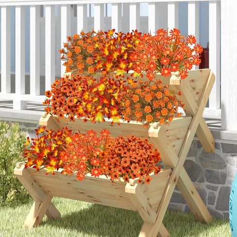 20 Pcs Artificial Fall Flowers Outdoor UV Resistant Plastic Flowers No Fade Faux Plants for Outside Window Box Garden Autumn Home Fall Decor in Saudi Arabia