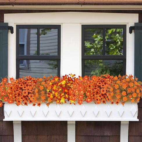 20 Pcs Artificial Fall Flowers Outdoor UV Resistant Plastic Flowers No Fade Faux Plants for Outside Window Box Garden Autumn Home Fall Decor in Saudi Arabia
