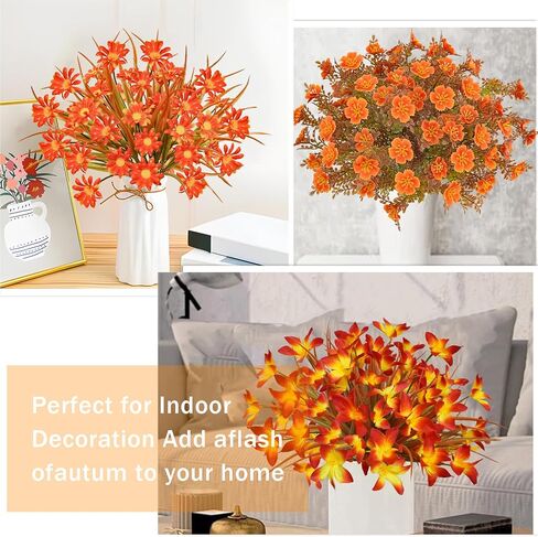 20 Pcs Artificial Fall Flowers Outdoor UV Resistant Plastic Flowers No Fade Faux Plants for Outside Window Box Garden Autumn Home Fall Decor in Saudi Arabia