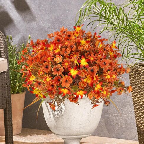 20 Pcs Artificial Fall Flowers Outdoor UV Resistant Plastic Flowers No Fade Faux Plants for Outside Window Box Garden Autumn Home Fall Decor in Saudi Arabia
