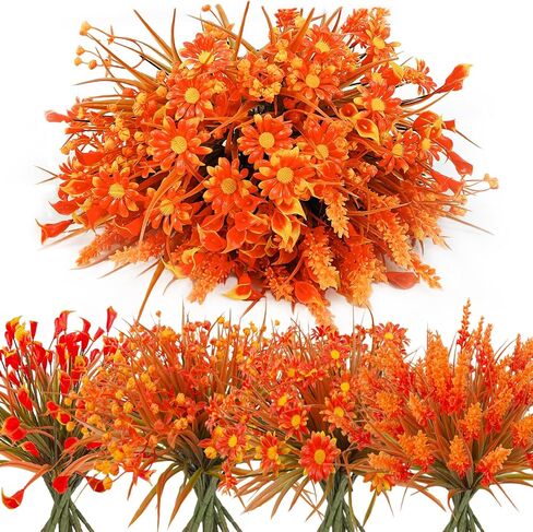 20 Pcs Artificial Fall Flowers Outdoor UV Resistant Plastic Flowers No Fade Faux Plants for Outside Window Box Garden Autumn Home Fall Decor in Saudi Arabia