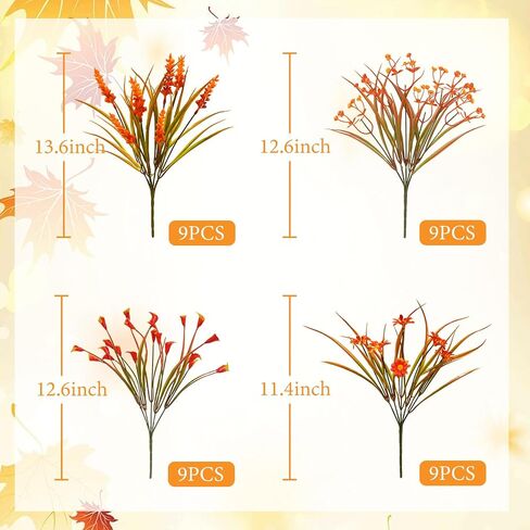 20 Pcs Artificial Fall Flowers Outdoor UV Resistant Plastic Flowers No Fade Faux Plants for Outside Window Box Garden Autumn Home Fall Decor in Saudi Arabia