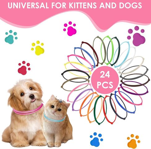 24Pcs Puppy ID Collars for Litter, Adjustable Soft Whelping Collars for Small Puppies, 2.2'' Min Colored Newborn Puppy Collars, Identification Collar Bands for Kitten Tiny Dogs Pet in Saudi Arabia
