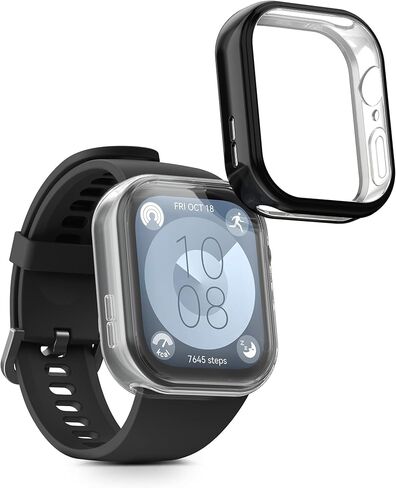 kwmobile Case Compatible with Huawei Watch Fit 3 Case - 2X TPU Silicone Fitness Tracker Cover - Transparent/Black in Saudi Arabia