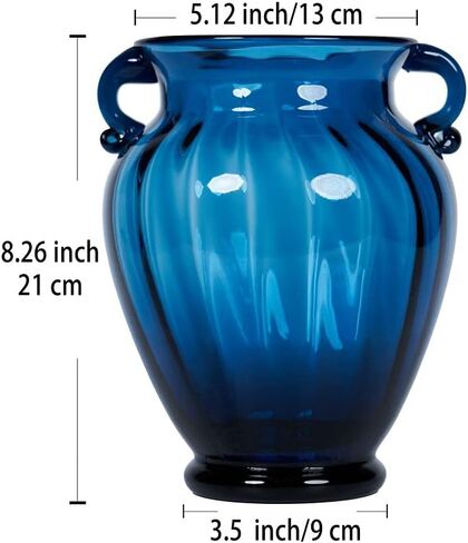 مزهرية زهور زجاجية زرقاء فاخرة لقطعة مركزية للطاولة، مزهرية زجاجية ملونة شفافة عالية الجودة مع مقبض، تشكيلة زهور إبداعية لسطح المكتب لديكور المنزل والحلي المركزية والأحداث in Kuwait