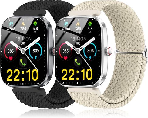 2 Pack Braided Stretchy Nylon Compatible with Kuizil T70 Smart Watch Band/JeeJTek TGW008/zakotu Y66/uaue T60 Smartwatch, Quick Release Solo Loop Sport Elastic Strap Wristbands for Men Women in Saudi Arabia