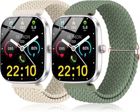 2 Pack Braided Stretchy Nylon Compatible with Kuizil T70 Smart Watch Band/JeeJTek TGW008/zakotu Y66/uaue T60 Smartwatch, Quick Release Solo Loop Sport Elastic Strap Wristbands for Men Women in Saudi Arabia