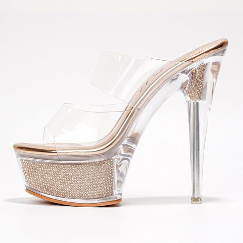 Women's Clear Platform Stiletto Heels | Slip-On Rhinestone Transparent Straps, Round Toe (Ferrara) in Saudi Arabia