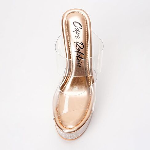Women's Clear Platform Stiletto Heels | Slip-On Rhinestone Transparent Straps, Round Toe (Ferrara) in Saudi Arabia