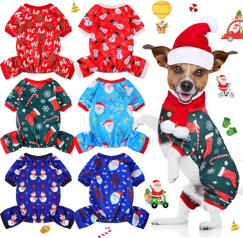 Xuniea 6 Pieces Pet Pajamas Christmas Jumpsuit, Santa, Snowman, Tree Designs for Dogs & Cats(Large) in Kuwait