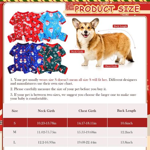 Xuniea 6 Pieces Pet Pajamas Christmas Jumpsuit, Santa, Snowman, Tree Designs for Dogs & Cats(Large) in Kuwait