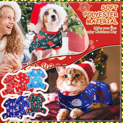 Xuniea 6 Pieces Pet Pajamas Christmas Jumpsuit, Santa, Snowman, Tree Designs for Dogs & Cats(Large) in Kuwait