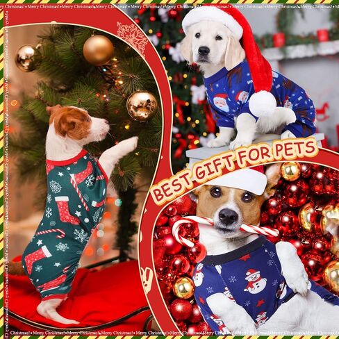 Xuniea 6 Pieces Pet Pajamas Christmas Jumpsuit, Santa, Snowman, Tree Designs for Dogs & Cats(Large) in Kuwait