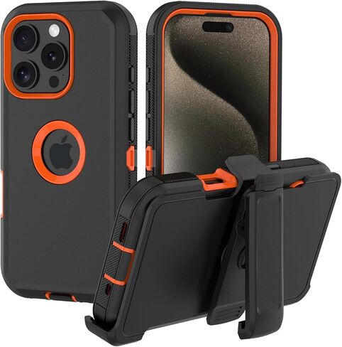 حافظة لهاتف iPhone 16 Pro: غطاء حماية متين مقاوم للصدمات مع حافظة بمشبك حزام لهاتف Apple iPhone 16 Pro 6.3 (أسود) in Kuwait