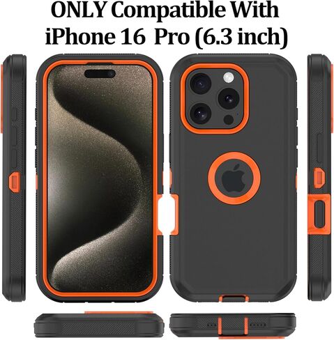 حافظة لهاتف iPhone 16 Pro: غطاء حماية متين مقاوم للصدمات مع حافظة بمشبك حزام لهاتف Apple iPhone 16 Pro 6.3 (أسود) in Kuwait