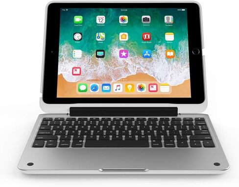 حافظة آيباد لجهاز آيباد 9.7 الجديد، آيباد 9.7 (الجيل الخامس) حافظة حافظة صلبة مضادة للصدمات مع لوحة مفاتيح بلوتوث لاسلكية تدور 360 درجة، غطاء نحيف للغاية - أبيض/فضي in Kuwait