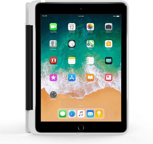 حافظة آيباد لجهاز آيباد 9.7 الجديد، آيباد 9.7 (الجيل الخامس) حافظة حافظة صلبة مضادة للصدمات مع لوحة مفاتيح بلوتوث لاسلكية تدور 360 درجة، غطاء نحيف للغاية - أبيض/فضي in Kuwait