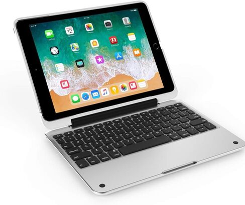 حافظة آيباد لجهاز آيباد 9.7 الجديد، آيباد 9.7 (الجيل الخامس) حافظة حافظة صلبة مضادة للصدمات مع لوحة مفاتيح بلوتوث لاسلكية تدور 360 درجة، غطاء نحيف للغاية - أبيض/فضي in Kuwait