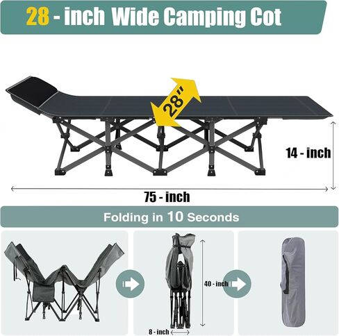 Folding Camping Cot with Comfy Mattress(Grey),500LBS(Max Load),Portable Cot Bed for Adults Include Carry Bags,28" Wider Sleeping Cots for Home,Office Nap,Outdoor Travel Camp Beach in Saudi Arabia
