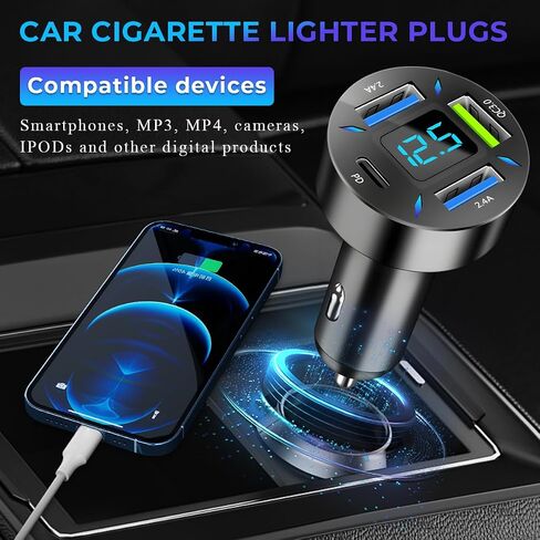 Augeny USB C Car Charger, 4 Port Auto Fast Charger with USB PD & QC 3.0, Cigarette Lighter USB Automotive Adapter Compatible with Most Mobile Cell Phone, Car Accessories (PD+QC 3.0) in Saudi Arabia