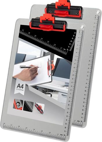 Clipboards with Pen Holder, 12.5 * 9 Inch Standard Letter A4 Size Aluminum Wrapped Edge Protection Clipboard with Ruler for School, Classrooms, Offices, Doctor, Coaches [Upgraded Clip Board] Set of 2 in Saudi Arabia