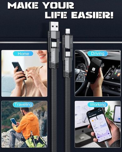 كابل USB C، [سلسلة Baab] 4 في 1 100 واط USB C إلى USB C كابل 3.3 قدم سلك شحن سريع مضفر من النايلون المسطح مع مجموعة نقل البيانات L/Type C/USB A منفذ لجهاز iPhone iPad MacBook in Saudi Arabia