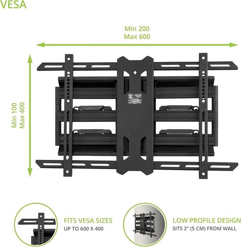 حامل تلفزيون على الحائط بحركة كاملة من Kanto PX600 لتلفزيونات 37 بوصة - 75 بوصة | أسود in Kuwait