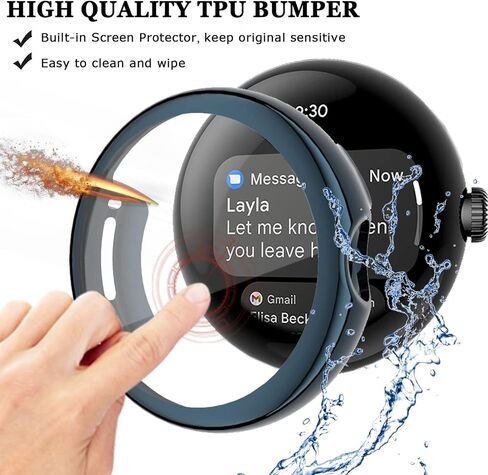 NINKI 2 Pack Cases متوافق مع Google Pixel Watch 2 2023 Case/Pixel Watch 2022 Case Screen Protector (شفاف + أسود)، حافظة واقية ناعمة ورقيقة لمصد ساعة Pixel، حامي لغطاء Pixel Watch 2 in Saudi Arabia