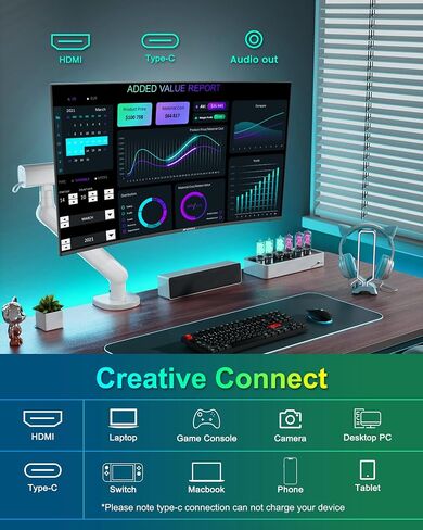 SANSUI Curved Monitor 27 inch 100Hz USB Type-C Computer Monitor with Speakers Built in丨FHD 1080p丨HDR丨110% sRGB丨1500R丨VESA Compatible,for Tablet,Desktop,Laptop and PC Work Gaming (ES-27C1) in Kuwait