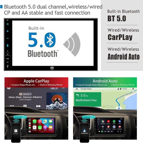 OneCarStereo Linux شاشة لمس كاملة مزدوجة DIN ستريو السيارة يدعم CarPlay Android Auto، مدمج TDA7851 مع مخرج Preamp 4V، ملاحة 7 بوصة في لوحة القيادة مع راديو FM AM RDS in Kuwait
