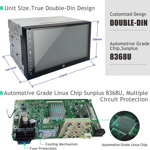 OneCarStereo Linux شاشة لمس كاملة مزدوجة DIN ستريو السيارة يدعم CarPlay Android Auto، مدمج TDA7851 مع مخرج Preamp 4V، ملاحة 7 بوصة في لوحة القيادة مع راديو FM AM RDS in Kuwait