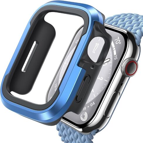 Lamicall حافظة متينة من الألومنيوم مصممة لساعة Apple Watch Series 8/SE2/7/6/SE/5/4 45 مم/44 مم، حافظة ساعة معدنية ممتصة للصدمات، غطاء درع واقٍ [بدون واقي شاشة] أزرق in Saudi Arabia