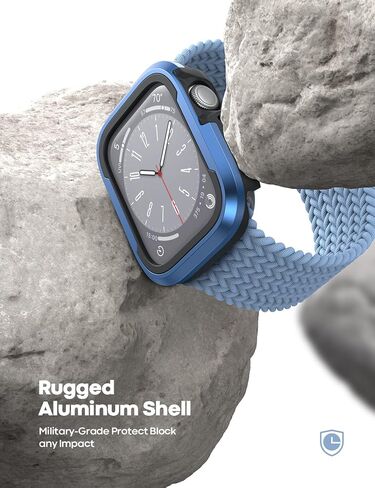 Lamicall حافظة متينة من الألومنيوم مصممة لساعة Apple Watch Series 8/SE2/7/6/SE/5/4 45 مم/44 مم، حافظة ساعة معدنية ممتصة للصدمات، غطاء درع واقٍ [بدون واقي شاشة] أزرق in Saudi Arabia