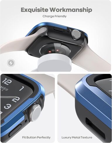 Lamicall حافظة متينة من الألومنيوم مصممة لساعة Apple Watch Series 8/SE2/7/6/SE/5/4 45 مم/44 مم، حافظة ساعة معدنية ممتصة للصدمات، غطاء درع واقٍ [بدون واقي شاشة] أزرق in Saudi Arabia