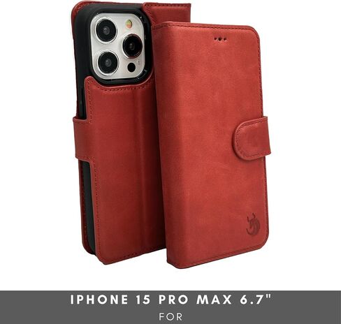Vegas Wallet Phone Case Compatible with iPhone 15 Pro Max 6.7in – Elegant Full-Grain Leather Phone Case Wallet – Card Holder Wallet RFID Blocking with Kickstand, Card Slots (Dark Blue) in Kuwait